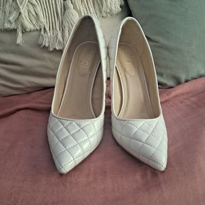 White quilt pleather heels